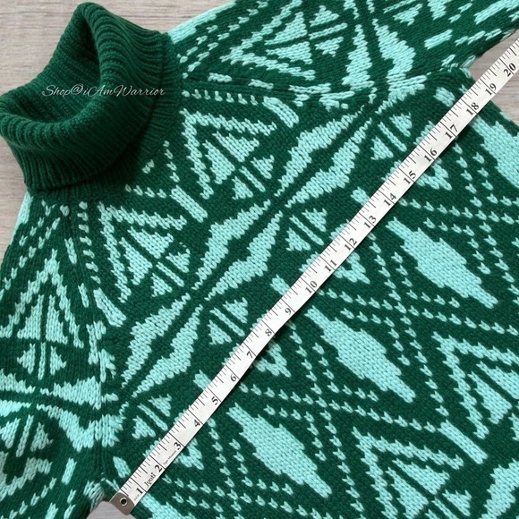 J.Crew Collection pine/aqua multiply 100% cashmere fairisle turtleneck sweater - Picture 11 of 15